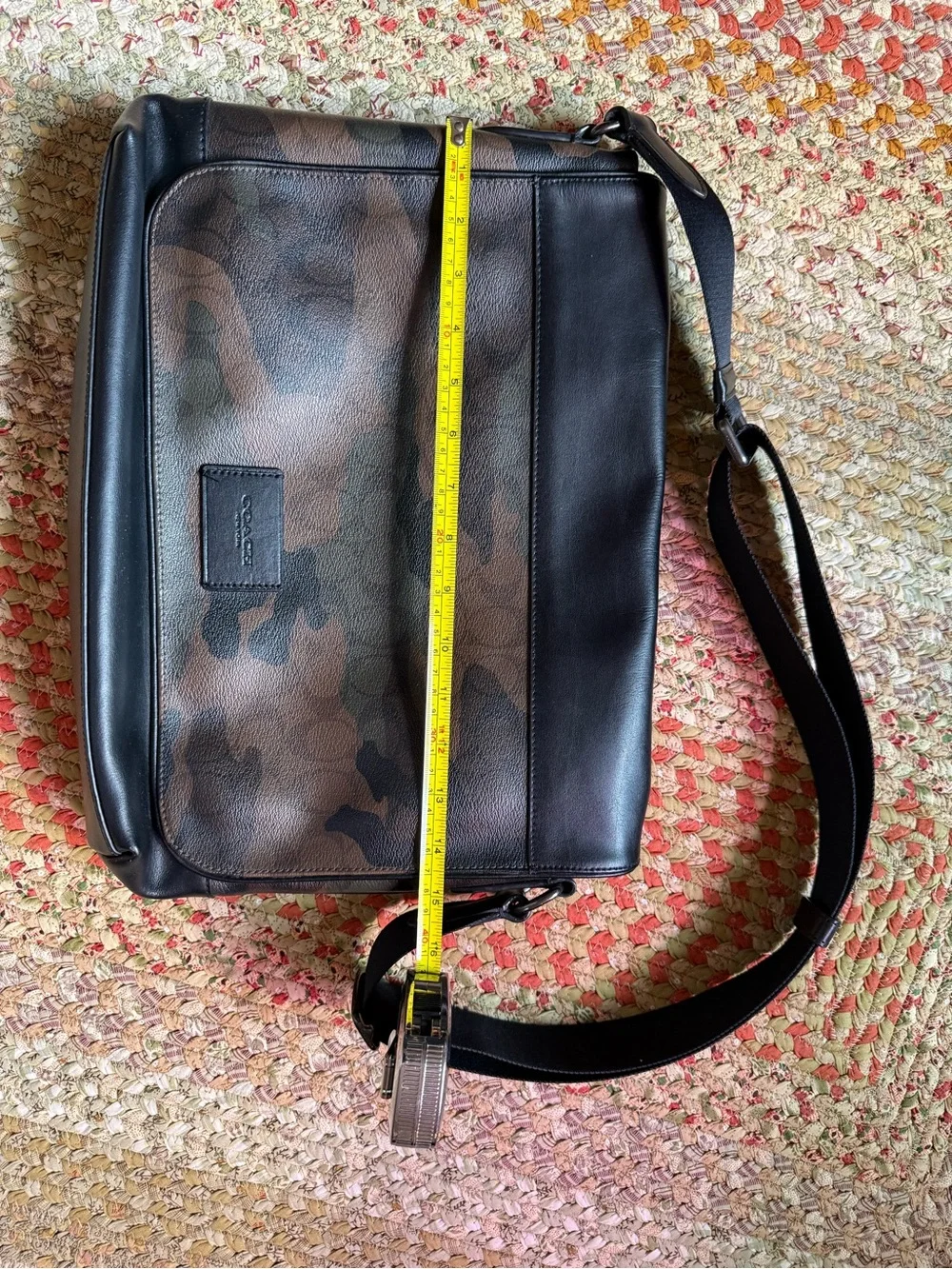 Coach Men's Camouflage Leather Messenger Bag in Black and Brown